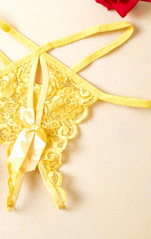 Lingerie Center Δαντελένιο String Αυτοκινήτου - Κίτρινο - LC0337-Κίτρινο-S/M