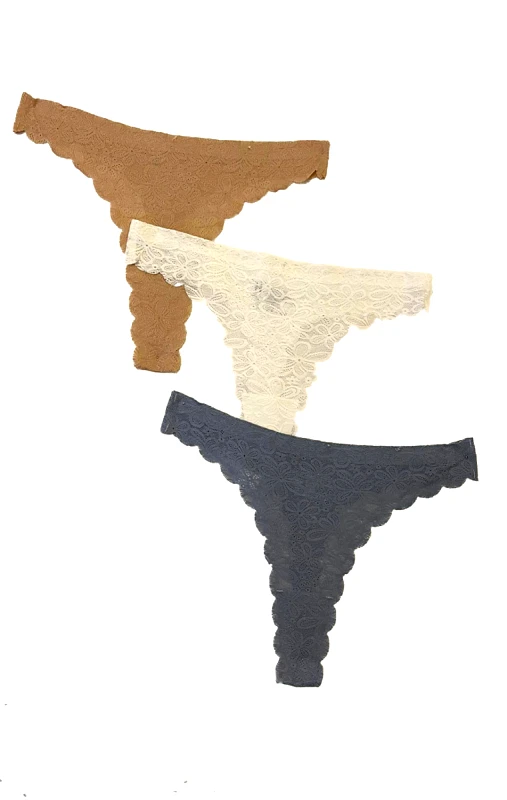 Lingerie Center Laser Cut Δαντελένια String Σετ 3 τεμαχίων - Πολύχρωμο - LC90752-Πολύχρωμο-L