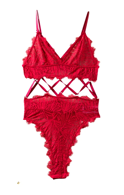 Lingerie Center Δαντελένιο ελαστικό κορμάκι Sania - Μπορντό - LC15616-Μπορντό-M