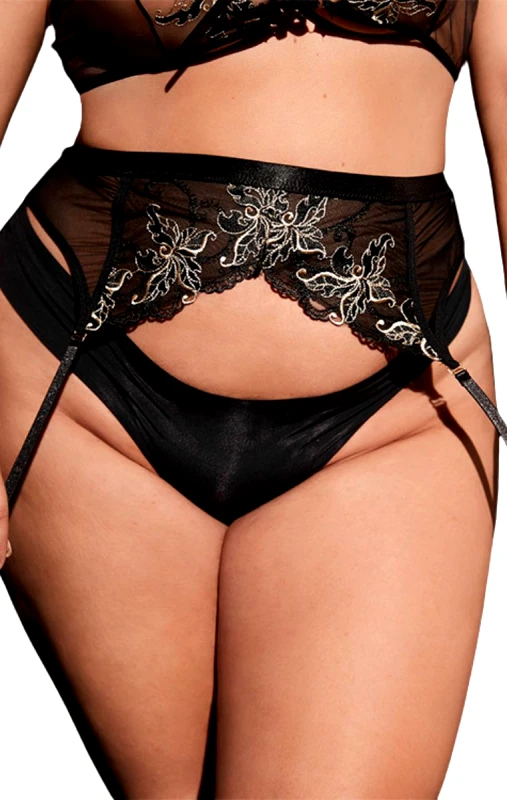 Lingerie Center Plus Size Δαντελένια ζαρτιέρα - Μαύρο - LC401-Μαύρο-3XL
