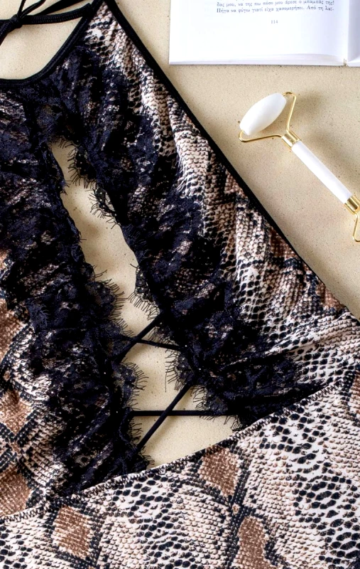 Lingerie Center Snake κορμάκι - Μαύρο-Λευκό-μπεζ - LC5943-Μαύρο-Λευκό-μπεζ-M