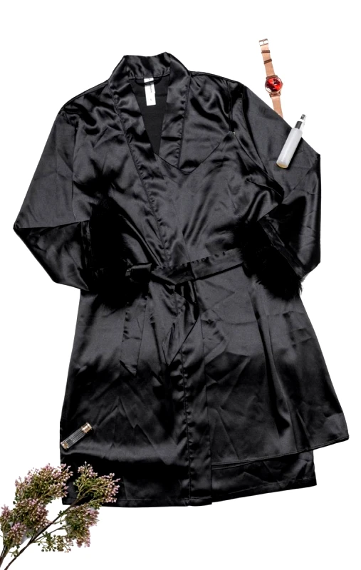 Lingerie Center Σατέν Σετ Με Πούπουλα Luxury Life - Μαύρο - LC165-Μαύρο-XL