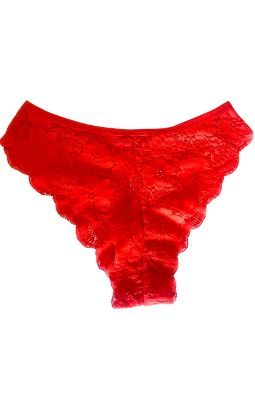 Lingerie Center Κιλοτάκι Δαντελένιο Brazil με Κάλτσες - Κόκκινο - LC2260-3-Κόκκινο-One Size