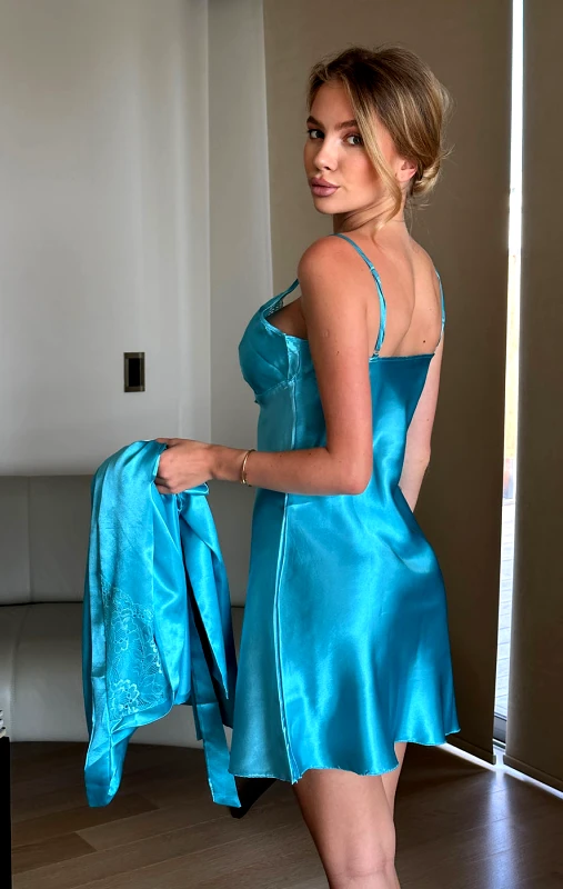 Lingerie Center Σατέν Σετ Monte Carlo - Τυρκουάζ - LC55213-2-Τυρκουάζ-2XL