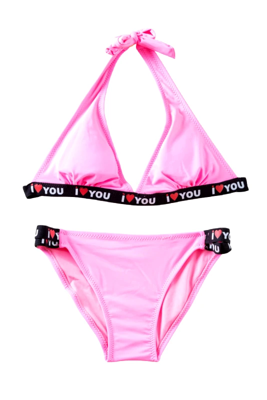 Lingerie Center Μαγιό Παιδικό - Εφηβικό Τρίγωνο Μπικίνι Love - Ροζ - GT2377-Ροζ-8-10 ετών