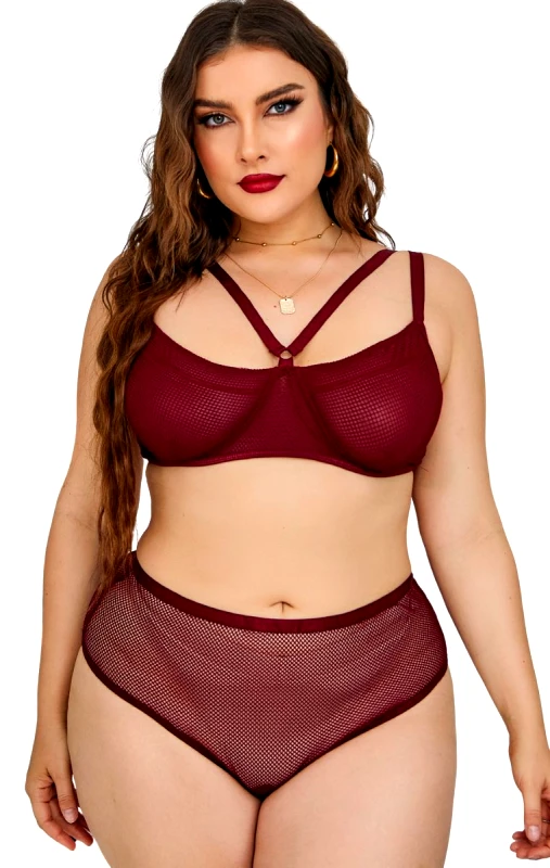 Lingerie Center Plus Size Σετ Εσωρούχων - Μπορντό - LC10377-Μπορντό-XL