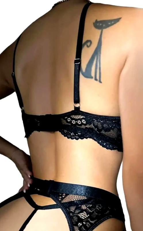 Lingerie Center Σετ Σουτιέν με Ζαρτιέρα Καλτσοδέτες &amp; String Bettina - Μαύρο - LC925625-Μαύρο-L