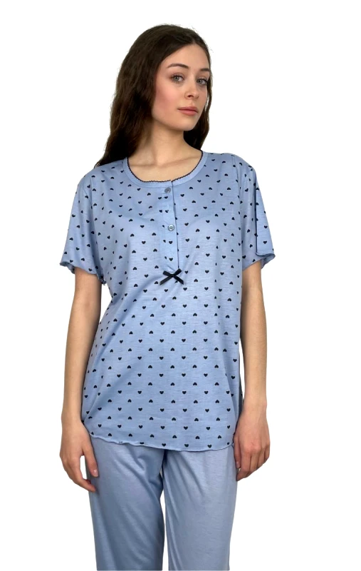 Lingerie Center Πιτζάμα βαμβακερή Nasia - Γαλάζιο - LC142-Γαλάζιο-3XL