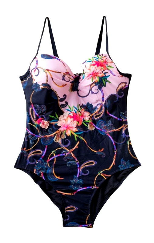 Lingerie Center Ολόσωμο Μαγιό Plus Size Flower - Μαύρο-Ροζ - LC9906-Μαύρο-Ροζ-75D/M
