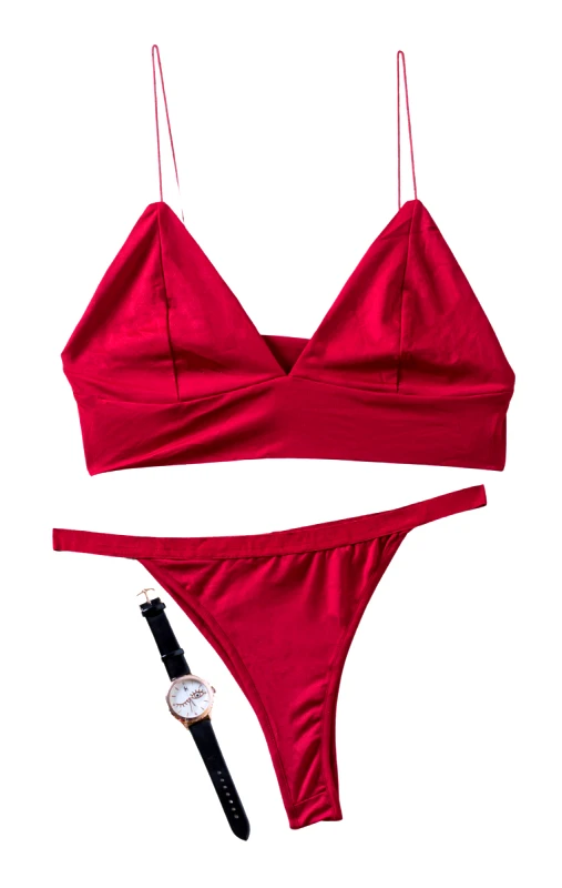 Lingerie Center Plus Size Σετ Bralette &amp; brazilian - Μπορντό - LC16128-Μπορντό-XL