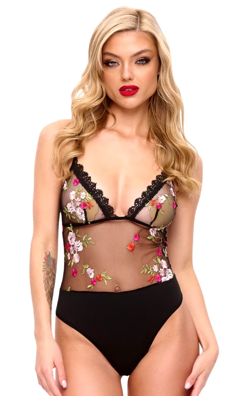 Lingerie Center Διάφανο κορμάκι Blossom - Μαύρο - LC3352-Μαύρο-M