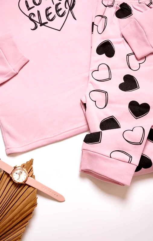 Lingerie Center Βαμβακερή Φούτερ Πιτζάμα Love - Ροζ - LC5037-Ροζ-2XL