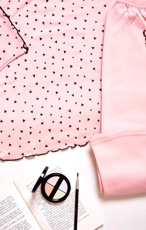 Lingerie Center Βαμβακερή Φούτερ Πιτζάμα Hearts - Ροζ - LC5048-Ροζ-L