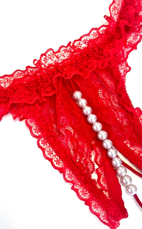 Lingerie Center Κιλοτάκι String Δαντελένιο με Πέρλα - Κόκκινο - LC6732-9-Κόκκινο-One Size