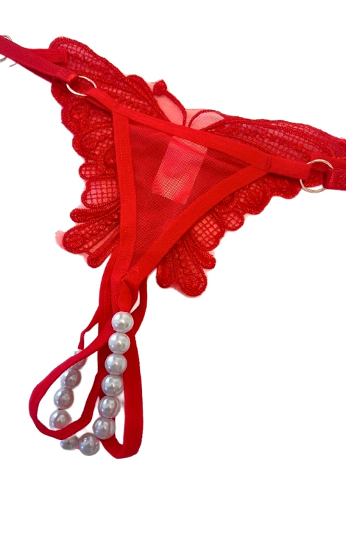 Lingerie Center String Butterfly Perl - Κόκκινο - LC0513-3-Κόκκινο-One Size