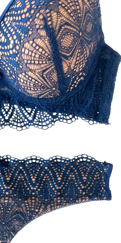 Lingerie Center Σουτιέν Push Up &amp; String Blue Lace - Μπλε - LC6618-Μπλέ-70B/S