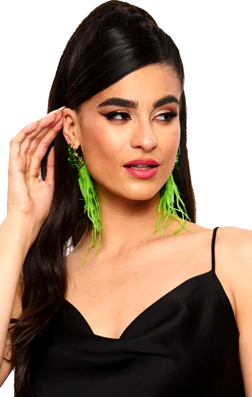 Lingerie Center Σκουλαρίκια Με Πούπουλα - Λαχανί - LC444523-1-Λαχανί-One Size