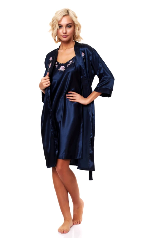 Lingerie Center Σετ Σατέν Ρόμπα &amp;Νυχτικό Spring - Μπλε - S88221-Μπλε-S/M