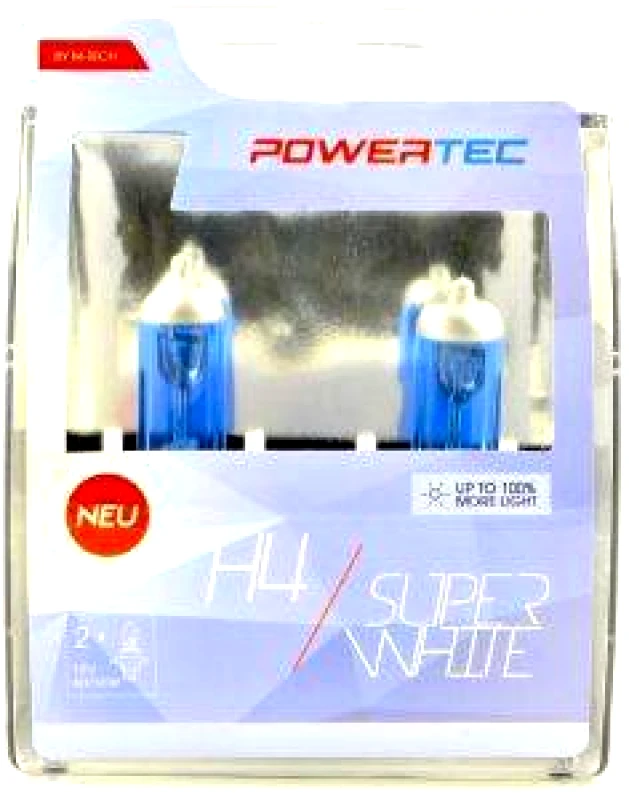 M-TECH H4 12V 60/55W 3.450K P43T POWERTECK SUPERWHITE 2ΤΕΜ.
