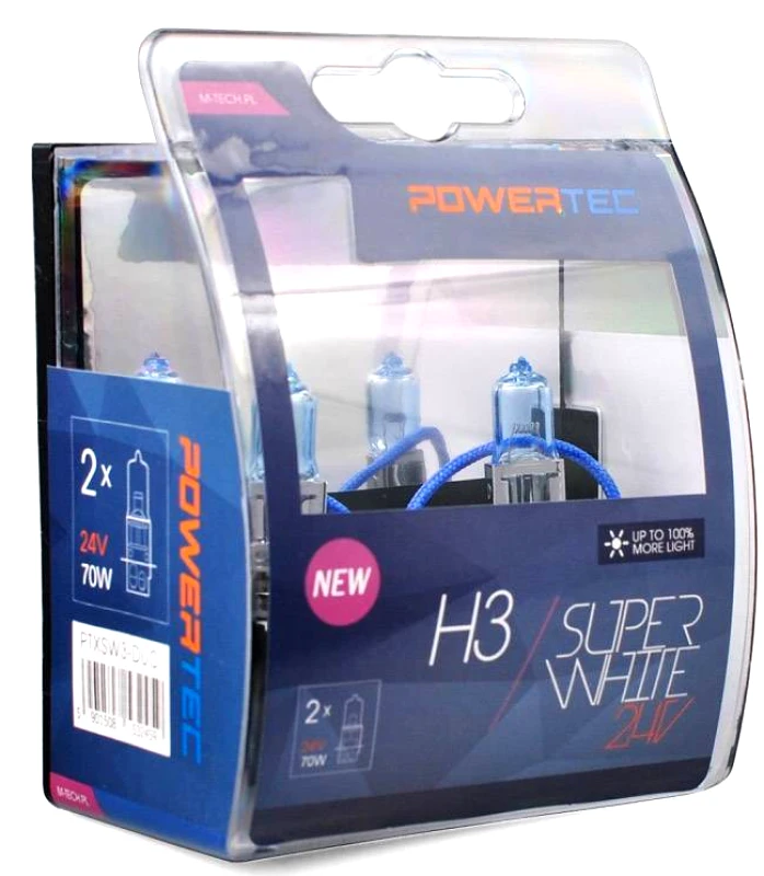 M-TECH H3 24V 70W 3.450K PK22S POWERTECK SUPERWHITE BLISTER 2ΤΕΜ. M-TECH