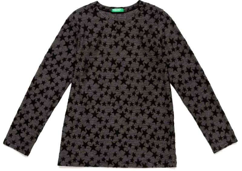 BENETTON ΜΠΛΟΥΖΑ ΜΑΚΡΥΜΑΝΙΚΗ BENETTON 2 ROCK GIRL ΓΚΡΙ/ΜΑΥΡΟ (82 CM)-(1-2 ΕΤΩΝ)