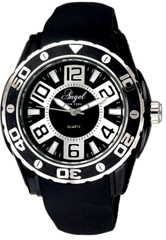ANGEL ΓΥΝΑΙΚΕΙΟ ΡΟΛΟΙ ANGEL BLACK RUBBER STRAP