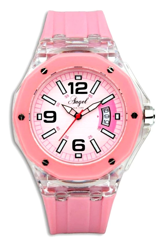 ANGEL ΓΥΝΑΙΚΕIΟ ΡΟΛOΙ ANGEL PINK RUBBER STRAP