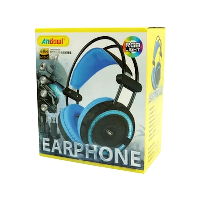 ANDOWL Andowl Q7 Gaming Ενσύρματα Ακουστικά 3.5mm/USB με RGB Φωτισμό - Μαύρα/Γαλάζια