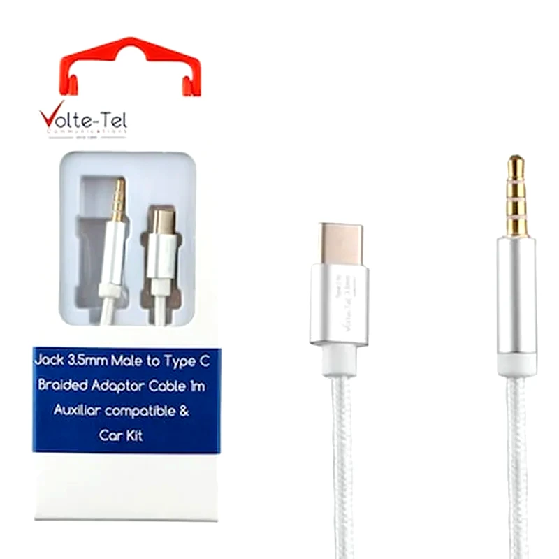 VOLTE-TEL Volte-tel Καλωδιο Braided Μετατροπεας Jack 3.5mm Male To Type C (aux) 1m White