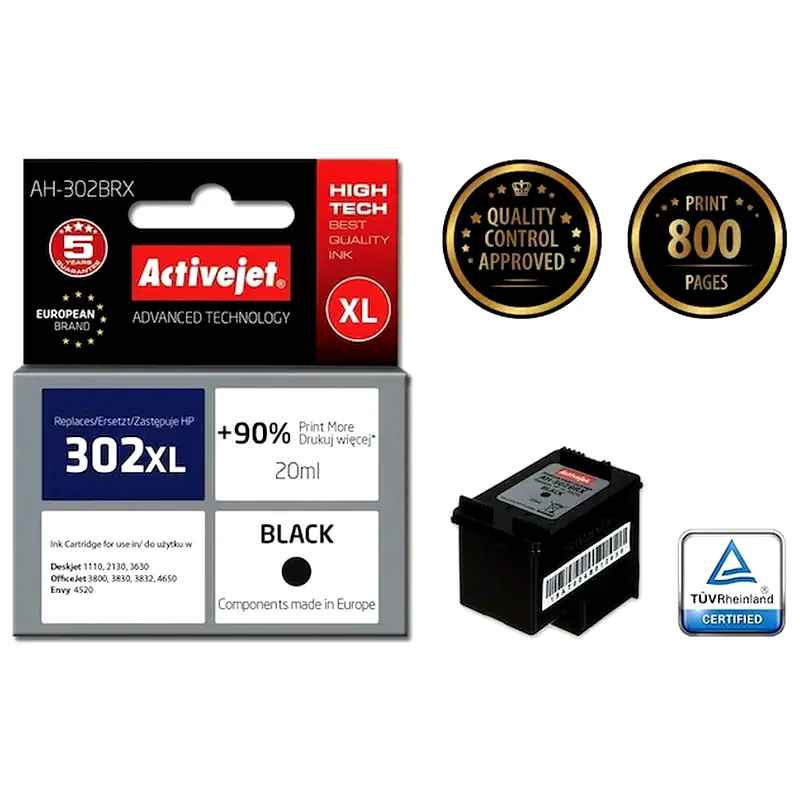 ACTIVEJET Συμβατό HP 302XL Μαύρο Μελάνι Εκτυπωτή F6u68ae