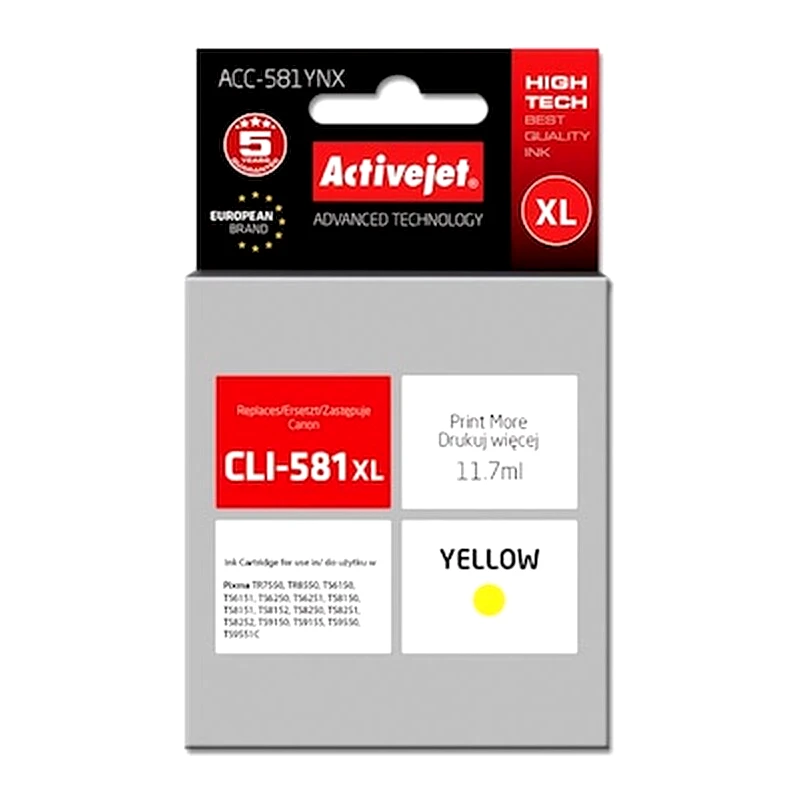ACTIVEJET Συμβατό Canon Cli-581XL Κίτρινο Μελάνι Εκτυπωτή Cli-581yXL