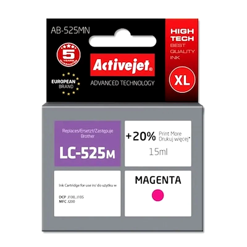 ACTIVEJET Συμβατό Brother Lc525 Μαύρο Μελάνι Εκτυπωτή Lc525m