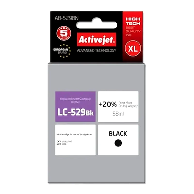 ACTIVEJET Συμβατό Brother Lc529bk Μαύρο Μελάνι Εκτυπωτή