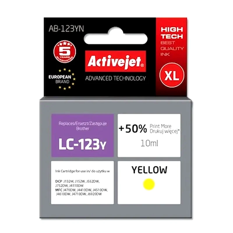 ACTIVEJET Συμβατό Brother Lc123y Κίτρινο Μελάνι Εκτυπωτή lc121y