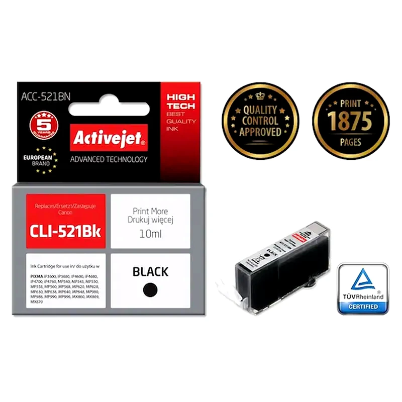 ACTIVEJET Συμβατό Canon Cli-521 Μαύρο Μελάνι Εκτυπωτή Cli-521bk