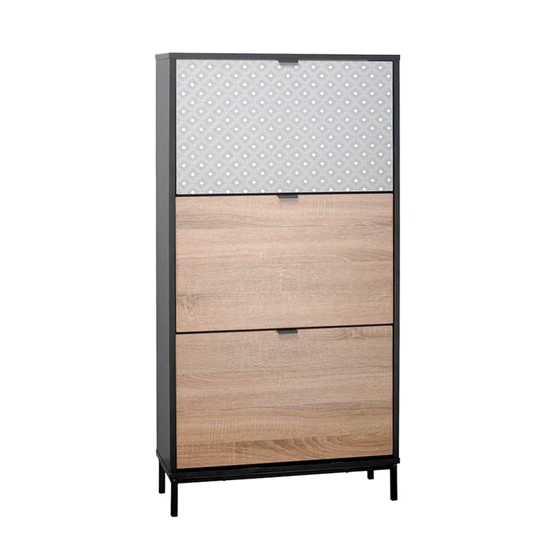 LIBERTA Παπουτσοθήκη Rombus Από Μοριοσανίδα 60x23x120 cm - Μαύρο/Sonoma/Λευκό Pattern