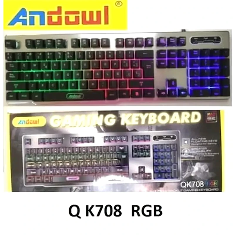 ANDOWL Andowl Q-K708 Gaming Ενσύρματο Πληκτρολόγιο με διακόπτες και RGB φωτισμό (US)
