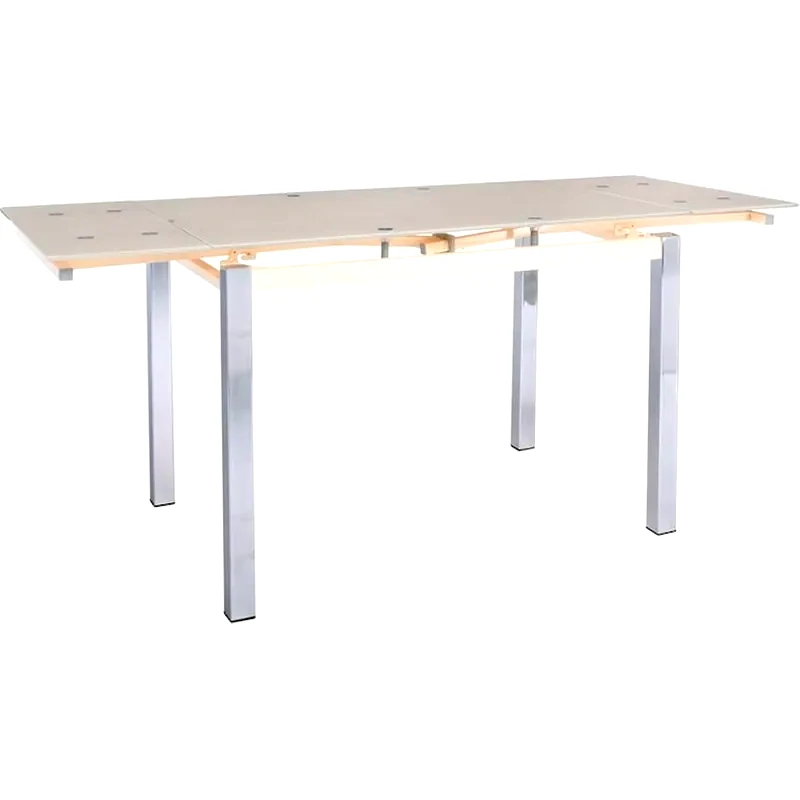 WOODWELL Τραπεζι Επεκτεινομενο Woodwell Μεταλλικο Χρωμιου Γυαλί - Μπεζ