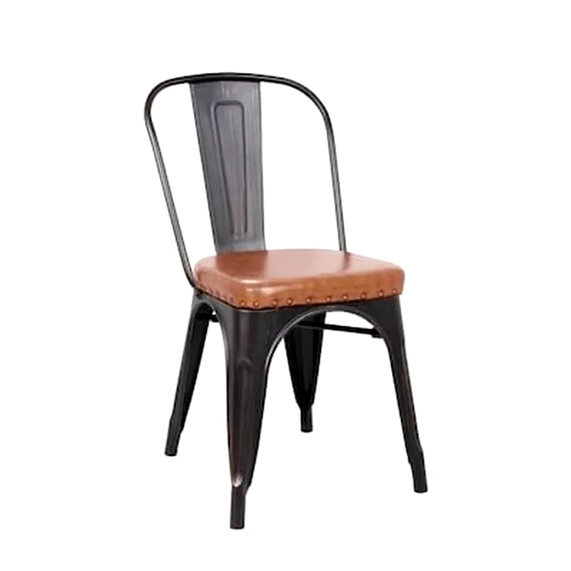 WOODWELL Καρέκλα Woodwell Μεταλλική Antique Black/Καθισμα Δερματίνη Camel Pu - Καφέ