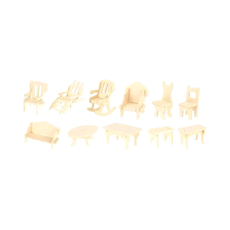 ARIA TRADE Σετ Κατασκευής Diy Ξύλινα Έπιπλα Για Κουκλόσπιτο 34 Τεμαχίων Σε Φυσικό Χρώμα