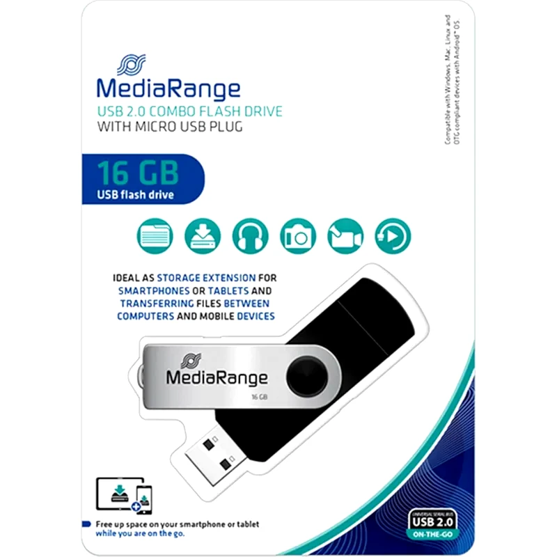 MEDIARANGE MediaRange 16GB USB 2.0 Stick με σύνδεση USB-A micro USB-B Μαύρο