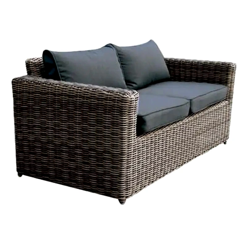 WOODWELL Καναπές Woodwell Διθέσιος Grey Brown Half Round Wicker 188x77x73 cm - Ανθρακί