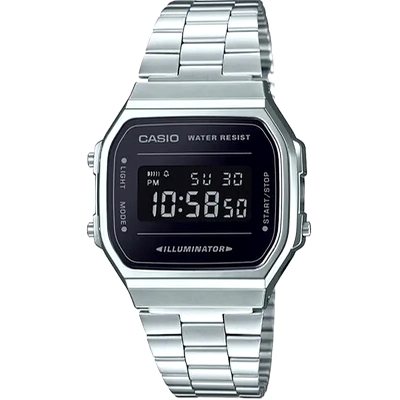 CASIO Casio Vintage A-168WEM-1VT Ρολόι Μπαταρίας με Ασημί Μεταλλικό Μπρασελέ