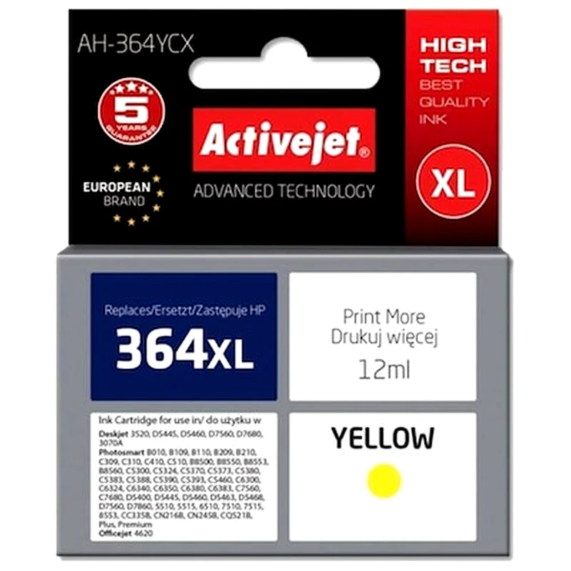 ACTIVEJET Συμβατό HP 364XL Κίτρινο Μελάνι Εκτυπωτή Ah-364ycx