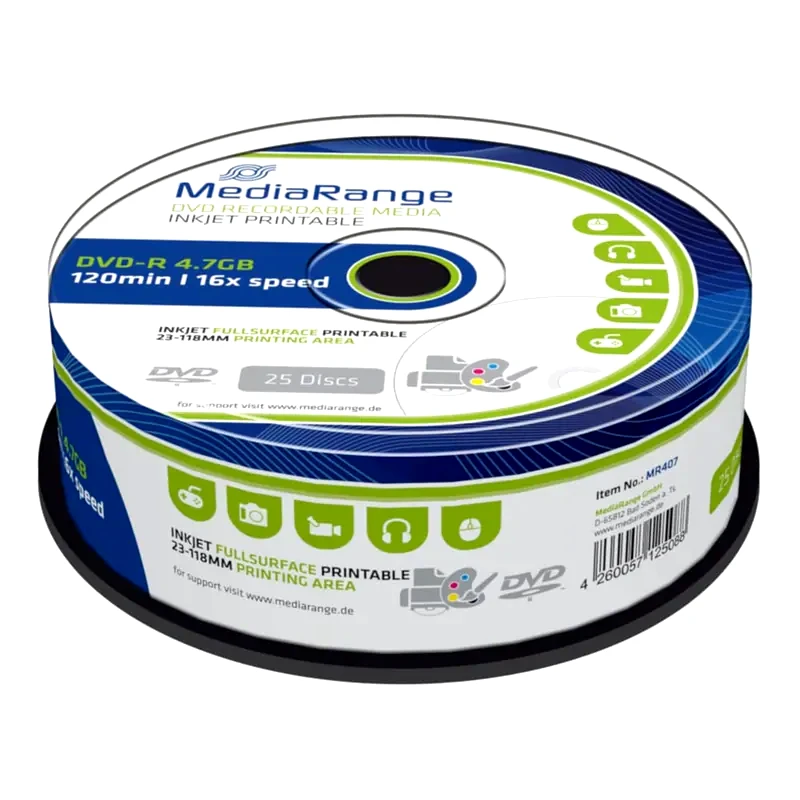 Δίσκοι CD/DVD MediaRange DVD-R 4.7GB 25τμχ