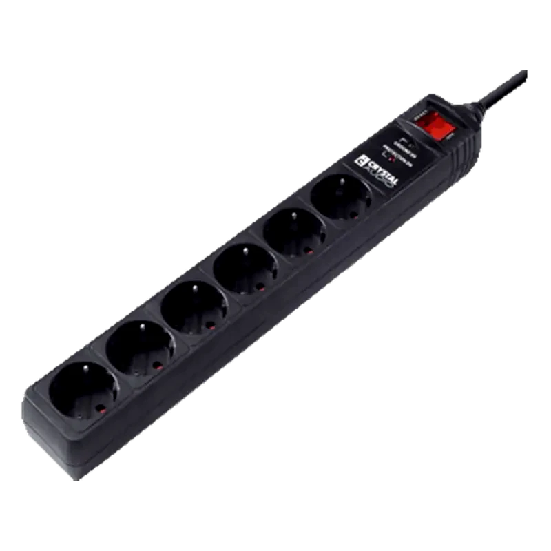 CRYSTAL AUDIO Πολύπριζο Ασφαλείας Crystal Audio CP6130070B 6 Θέσεων 1.5m - Μαύρο