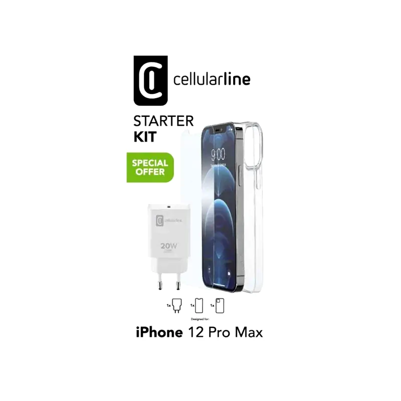 CELLULAR LINE Θήκη Προστασία οθόνης Apple iPhone 12 Pro Max - Cellular Line Starter Kit (charger,silicon case,screen protection) - Transparent