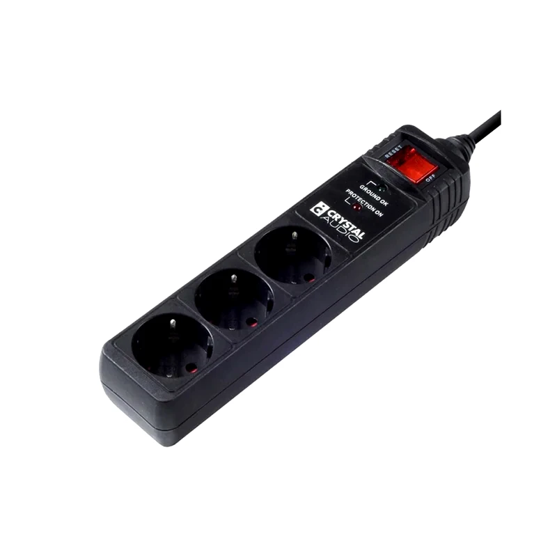 CRYSTAL AUDIO Πολύπριζο Ασφαλείας Crystal Audio CP3-1300-70 3 Θέσεων 1.5m - Μαύρο