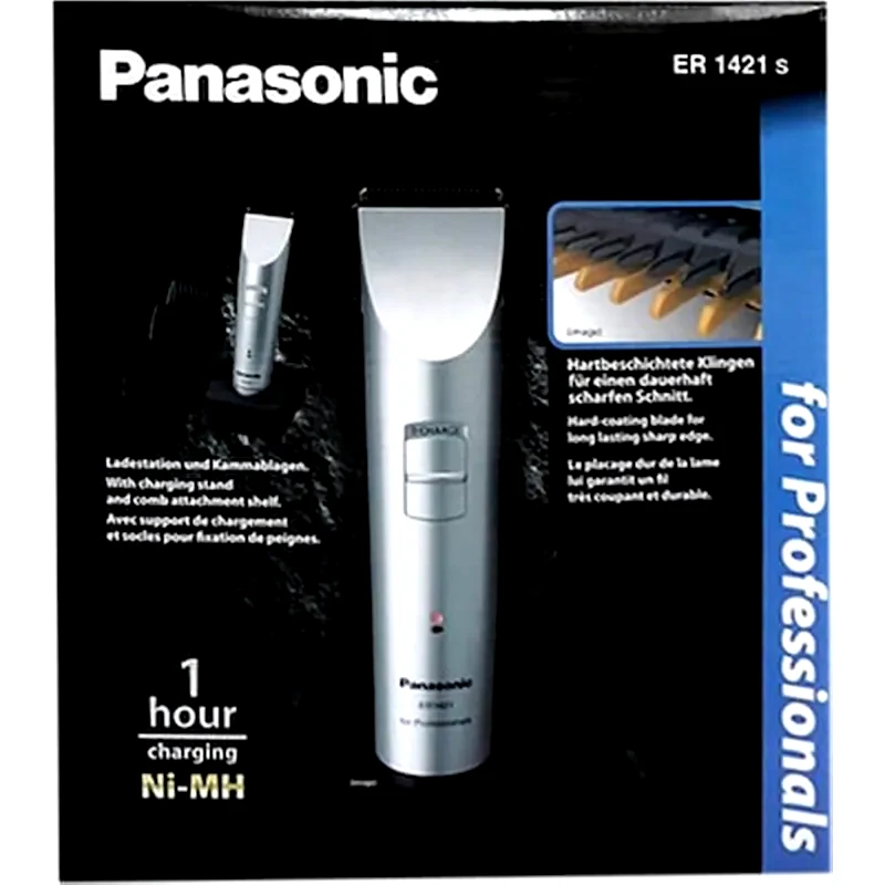 PANASONIC Επαγγελματική Κουρευτική Μηχανή PANASONIC ER-1421-S501 με 2 Χτένες Επαναφορτιζόμενη Ασημί