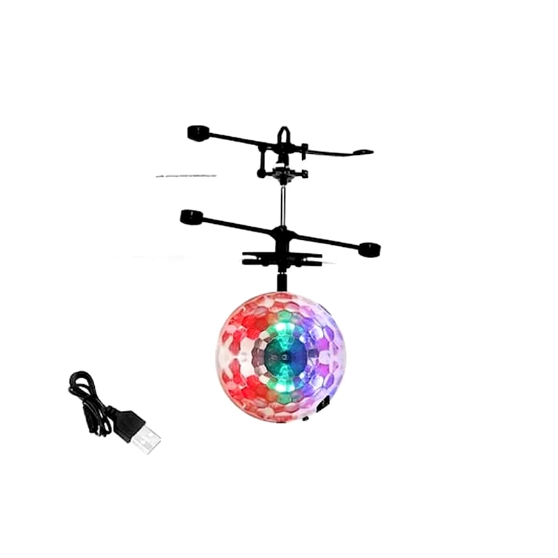 ARIA TRADE Επαναφορτιζόμενη Ιπτάμενη Μπάλα Ντίσκο Ελικοπτεράκι Led Με 4 Προπέλες, 14x10.5 Cm